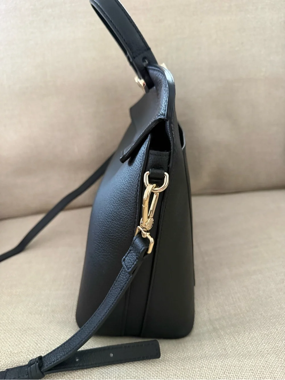 Furla Black Pebbled Leather Satchel with Gold Hardware